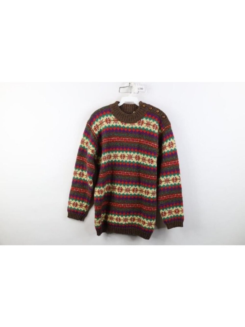 Vintage 90s Streetwear Womens Medium Rainbow Fair Isle Wool Knit Henley Sweater